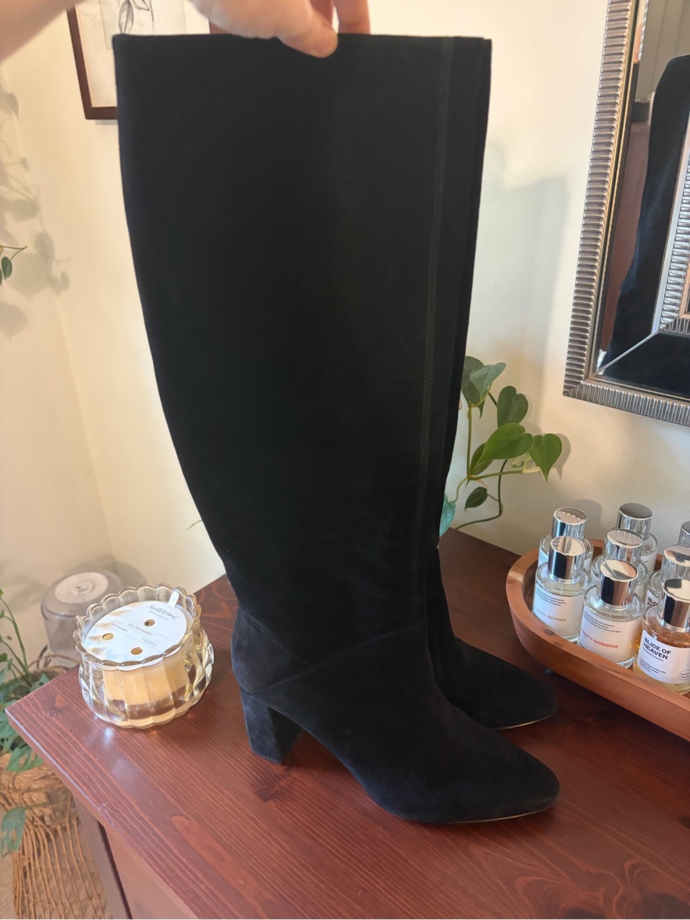 Banana Republic Black Suede Knee-High Block Heel Slouchy Boots sz 9